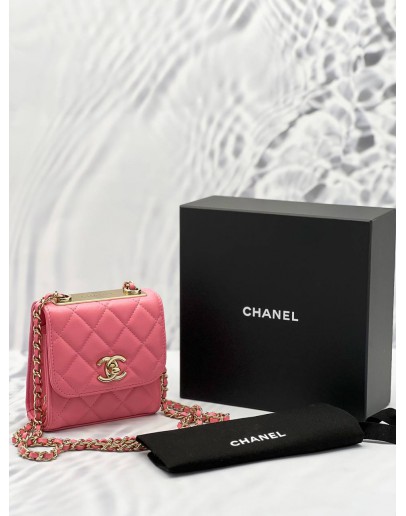 (LIKE NEW) YEAR 2020 CHANEL MINI TRENDY CC IN PINK LAMBSKIN LEATHER GHW 