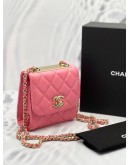 (LIKE NEW) YEAR 2020 CHANEL MINI TRENDY CC IN PINK LAMBSKIN LEATHER GHW 