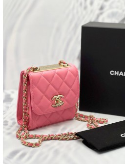 (LIKE NEW) YEAR 2020 CHANEL MINI TRENDY CC IN PINK LAMBSKIN LEATHER GHW 
