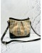 (RAYA SALE) BURBERRY HAYMARKET FLAT CROSSBODY BAG IN BEIGE CANVAS AND DARK BROWN CALFSKIN LEATHER