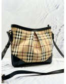 (RAYA SALE) BURBERRY HAYMARKET FLAT CROSSBODY BAG IN BEIGE CANVAS AND DARK BROWN CALFSKIN LEATHER