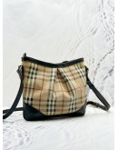 (RAYA SALE) BURBERRY HAYMARKET FLAT CROSSBODY BAG IN BEIGE CANVAS AND DARK BROWN CALFSKIN LEATHER