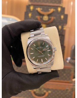(BRAND NEW) 2017 ROLEX AIR KING OYSTER PERPETUAL 34 REF 114200 OLIVE GREEN DIAL 34MM AUTOMATIC WATCH -FULL SET-