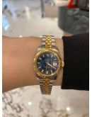 (RAYA SALE) (LIKE NEW) 2015 ROLEX LADY-DATEJUST 26 REF 179173 HALF 18K 750 YELLOW GOLD BLUE DIAL 26MM AUTOMATIC WATCH -FULL SET-