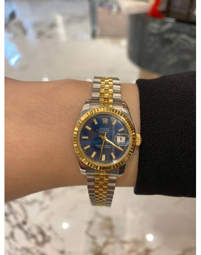 (RAYA SALE) (LIKE NEW) 2015 ROLEX LADY-DATEJUST 26 REF 179173 HALF 18K 750 YELLOW GOLD BLUE DIAL 26MM AUTOMATIC WATCH -FULL SET-