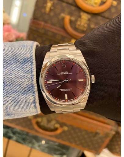 (UNUSED) 2019 ROLEX OYSTER PERPETUAL 39 REF 114300 FULL STICKER PURPLE TULIP DIAL 39MM AUTOMATIC WATCH -FULL SET-