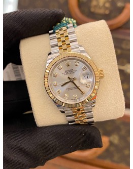(BRAND NEW) 2022 ROLEX LADY DATEJUST REF 279173 DIAMOND DIAL HALF 18K 750 YELLOW GOLD 28MM AUTOMATIC WATCH -FULL SET-