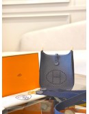 (UNUSED) YEAR 2021 HERMES MINI EVELYNE TPM BLUE NUIT/ BLUE INDIGO CLEMENCE TOGO LEATHER  WITH GOLD HARDWARE SHOULDER BAG STAMP Z -FULL SET-
