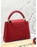 (LIKE NEW) 2023 MICROCHIP LOUIS VUITTON CAPUCINES BB RED TAURILLON LEATHER TOP HANDLE BAG WITH LEATHER STRAP 