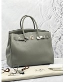 (LIKE NEW) 2016 HERMES BIRKIN 35 TOP HANDLE BAG IN TOGO LEATHER GREY STAMP X