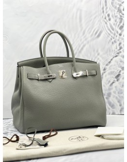 (LIKE NEW) 2016 HERMES BIRKIN 35 TOP HANDLE BAG IN TOGO LEATHER GREY STAMP X