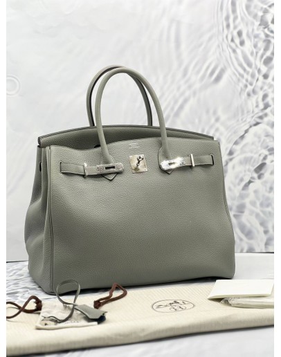 (LIKE NEW) 2016 HERMES BIRKIN 35 TOP HANDLE BAG IN TOGO LEATHER GREY STAMP X