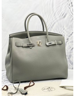 (LIKE NEW) 2016 HERMES BIRKIN 35 TOP HANDLE BAG IN TOGO LEATHER GREY STAMP X