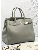 (LIKE NEW) 2016 HERMES BIRKIN 35 TOP HANDLE BAG IN TOGO LEATHER GREY STAMP X
