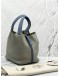 YEAR 2016 HERMES PICOTIN LOCK 22 GRIS MOUETTE & BLEU AGATE TAURILLON LEATHER & PALLADIUM HARDWARE