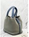 YEAR 2016 HERMES PICOTIN LOCK 22 GRIS MOUETTE & BLEU AGATE TAURILLON LEATHER & PALLADIUM HARDWARE