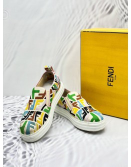FENDI FF VERTIGO SLIP-ON SNEAKERS IN CANVAS MULTICOLOR SIZE 37
