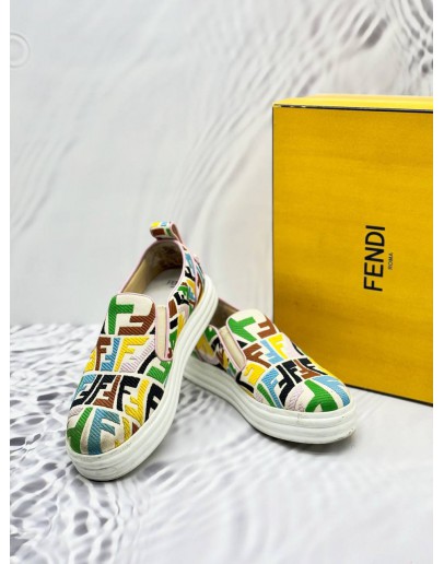 FENDI FF VERTIGO SLIP-ON SNEAKERS IN CANVAS MULTICOLOR SIZE 37