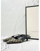 GUCCI GG SLINGBACK MID-HEEL IN BLUE BEIGE CANVAS AND CALFSKIN LEATHER SIZE 37 1/2