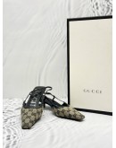 GUCCI GG SLINGBACK MID-HEEL IN BLUE BEIGE CANVAS AND CALFSKIN LEATHER SIZE 37 1/2