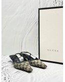 GUCCI GG SLINGBACK MID-HEEL IN BLUE BEIGE CANVAS AND CALFSKIN LEATHER SIZE 37 1/2