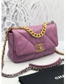 (LIKE NEW) 2020 CHANEL 19 SMALL PURPLE LAMBSKIN CC LOGO FLAP CROSSBODY BAG WITH 3 TONE HARDWARE