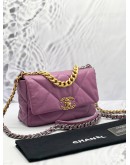 (LIKE NEW) 2020 CHANEL 19 SMALL PURPLE LAMBSKIN CC LOGO FLAP CROSSBODY BAG WITH 3 TONE HARDWARE