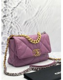 (LIKE NEW) 2020 CHANEL 19 SMALL PURPLE LAMBSKIN CC LOGO FLAP CROSSBODY BAG WITH 3 TONE HARDWARE