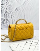 (LIKE NEW) MICROCHIP CHANEL RHINESTONE HANDLE GOLD CC LOGO YELLOW FLAP BAG 