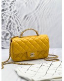 (LIKE NEW) MICROCHIP CHANEL RHINESTONE HANDLE GOLD CC LOGO YELLOW FLAP BAG 