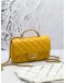 (LIKE NEW) MICROCHIP CHANEL RHINESTONE HANDLE GOLD CC LOGO YELLOW FLAP BAG 