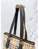 (RAYA SALE) BURBERRY HAYMARKET SHOULDER BAG IN BEIGE CANVAS AND DARK BROWN CALFSKIN LEATHER 