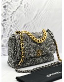(LIKE NEW) MICROCHIP CHANEL 19 TWEED QUILTED CC LOGO FLAP CROSSBODY BAG WITH 3 TONE HARDWARE
