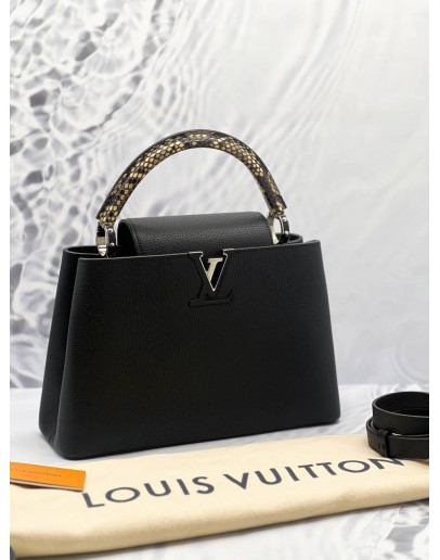 (LIKE NEW) LOUIS VUITTON BLACK CAPUCINES MM PYTHON HANDLE 