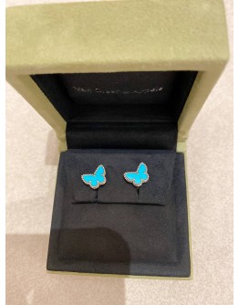 (UNUSED) 2022 VCA VAN CLEEF & ARPELS SWEET BUTTERFLIES EARSTUDS IN 18K 750 WHITE GOLD & TIFFANY BLUE 