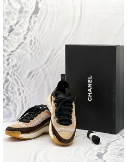 (PRE OWNED) CHANEL MULTICOLOR SUEDE AND MESH CC LOW TOP SNEAKERS SIZE 36