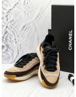 (PRE OWNED) CHANEL MULTICOLOR SUEDE AND MESH CC LOW TOP SNEAKERS SIZE 36