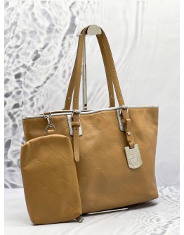 (SALE) LONG CHAMP QUILTED EMBOSSED LEATHER TOTE BAG WITH POUCH