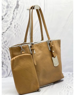 (SALE) LONG CHAMP QUILTED EMBOSSED LEATHER TOTE BAG WITH POUCH