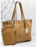 (SALE) LONG CHAMP QUILTED EMBOSSED LEATHER TOTE BAG WITH POUCH