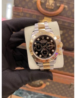2015 ROLEX DAYTONA REF 116523 BLACK DIAMOND DIAL HALF 18K 750 YELLOW GOLD 40MM AUTOMATIC WATCH  FULL SET