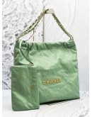 (LIKE NEW) 2024 MICROCHIP CHANEL 22 MEDIUM CALFSKIN LEATHER TOTE SHOULDER CHAIN BAG 