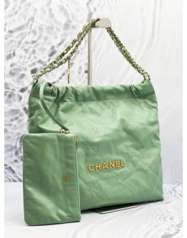 (LIKE NEW) 2024 MICROCHIP CHANEL 22 MEDIUM CALFSKIN LEATHER TOTE SHOULDER CHAIN BAG 