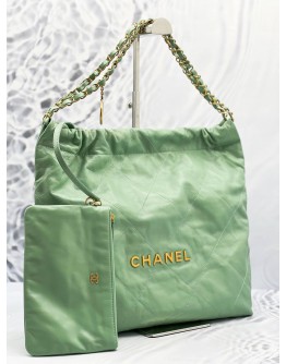 (LIKE NEW) 2024 MICROCHIP CHANEL 22 MEDIUM CALFSKIN LEATHER TOTE SHOULDER CHAIN BAG 
