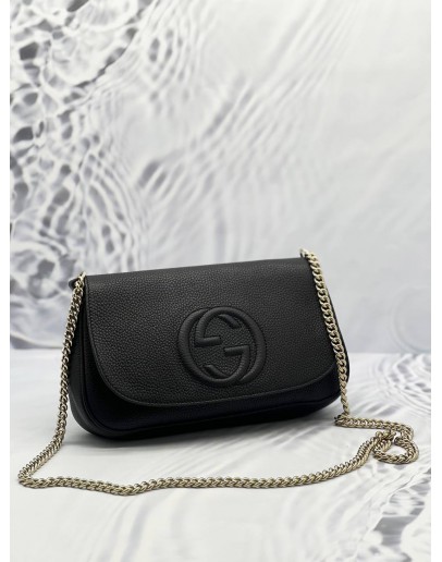 GUCCI SOHO CHAIN IN BLACK LEATHER CROSSBODY BAG 