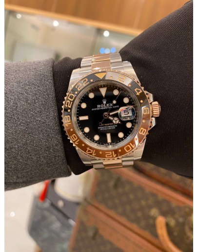 (LIKE NEW) 2018 ROLEX GMT-MASTER II ROOTBEER REF 126711CHNR HALF 18K 750 ROSE GOLD 40MM AUTOMATIC WATCH -FULL SET-