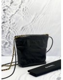 (LIKE NEW) 2024 MICROCHIP CHANEL 22 MINI BLACK CALFSKIN LEATHER TOTE SHOULDER CHAIN BAG 