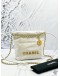 (LIKE NEW)2024 MICROCHIP CHANEL 22 MINI WHITE CALFSKIN LEATHER TOTE SHOULDER CHAIN BAG 
