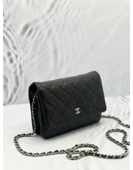 YEAR 2017 CHANEL CAVIAR LEATHER WALLET ON CHAIN