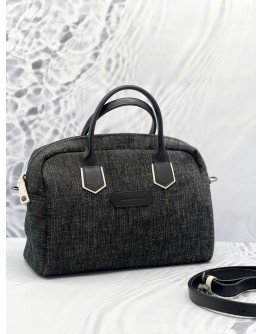LONGCHAMP DENIM LEATHER TRIMMED HANDLE BAG 